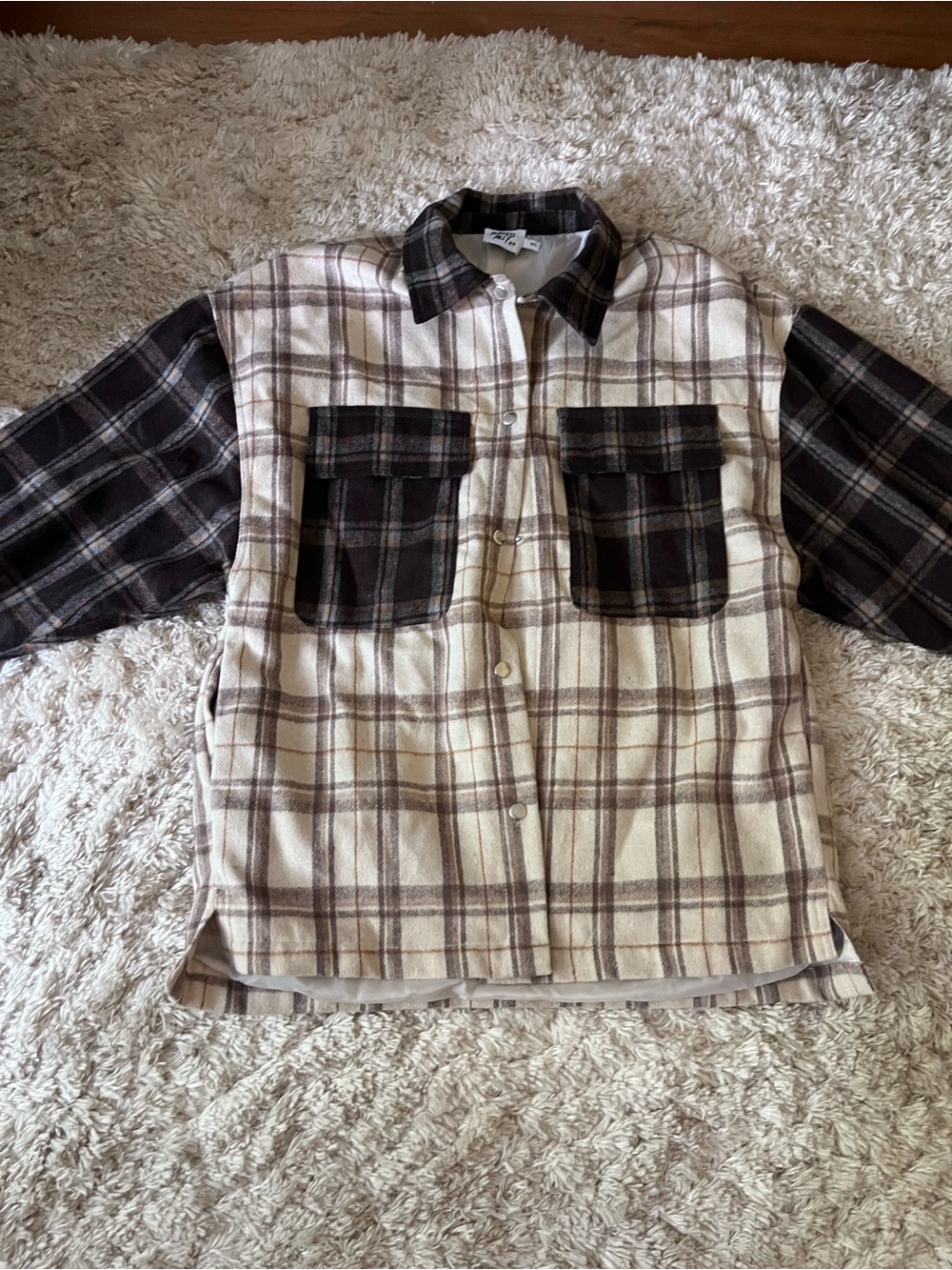 Princess Polly Cream and Brown Plaid Button-Down Shirt